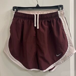 Nike Women's Burgundy and White Athletic Shorts